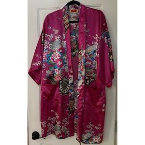 Shanghai SOHO Pink Floral Kimono Robe One Size Lounge Spa Bath Cover Up pockets
